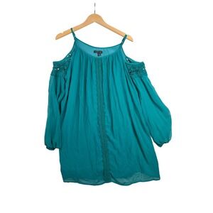 City Triangles Cold Shoulder Blouse size Large Green